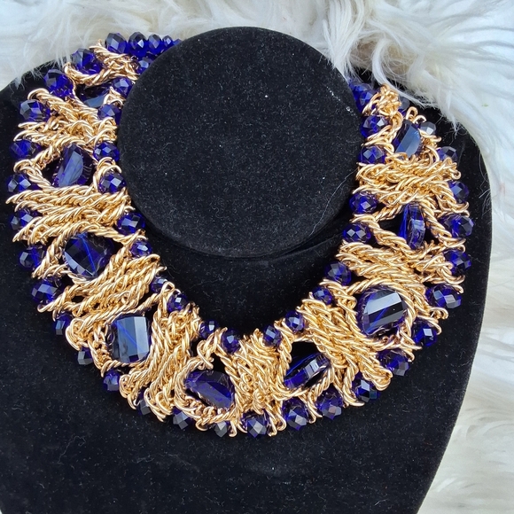 90s HUGE faceted glass chain bib necklace - Picture 2 of 5